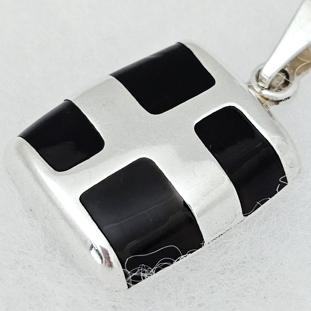 Silpada Very Rare Sterling Silver Square Black Onyx Stone Inlays Pendant HS028 - Picture 9 of 15